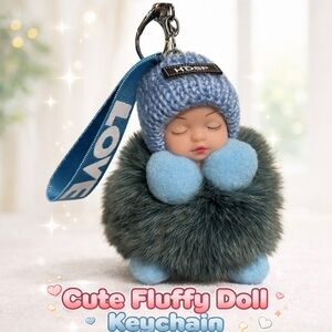 Cute Fluffy Doll Keychain - Blue Pom Pom Plush